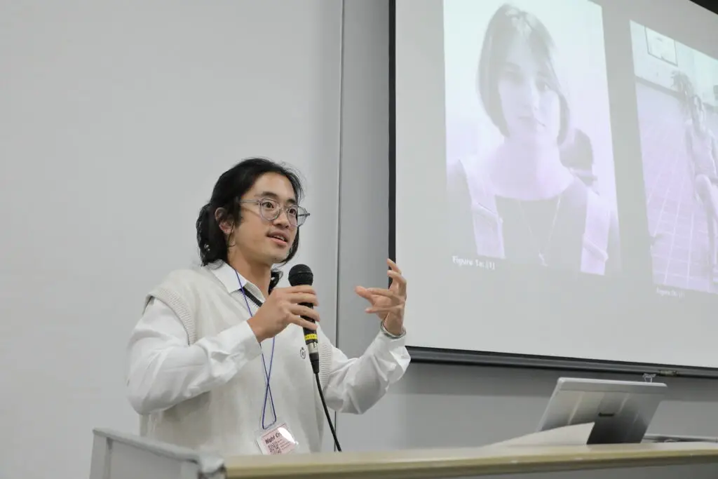 Picture of Michael Luu making an emphasis during his presentation at IEEE GCCE 2024 Kokura.